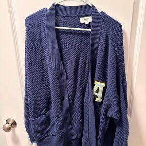 Aerie Navy Cardigan with Yellow Letter Patch